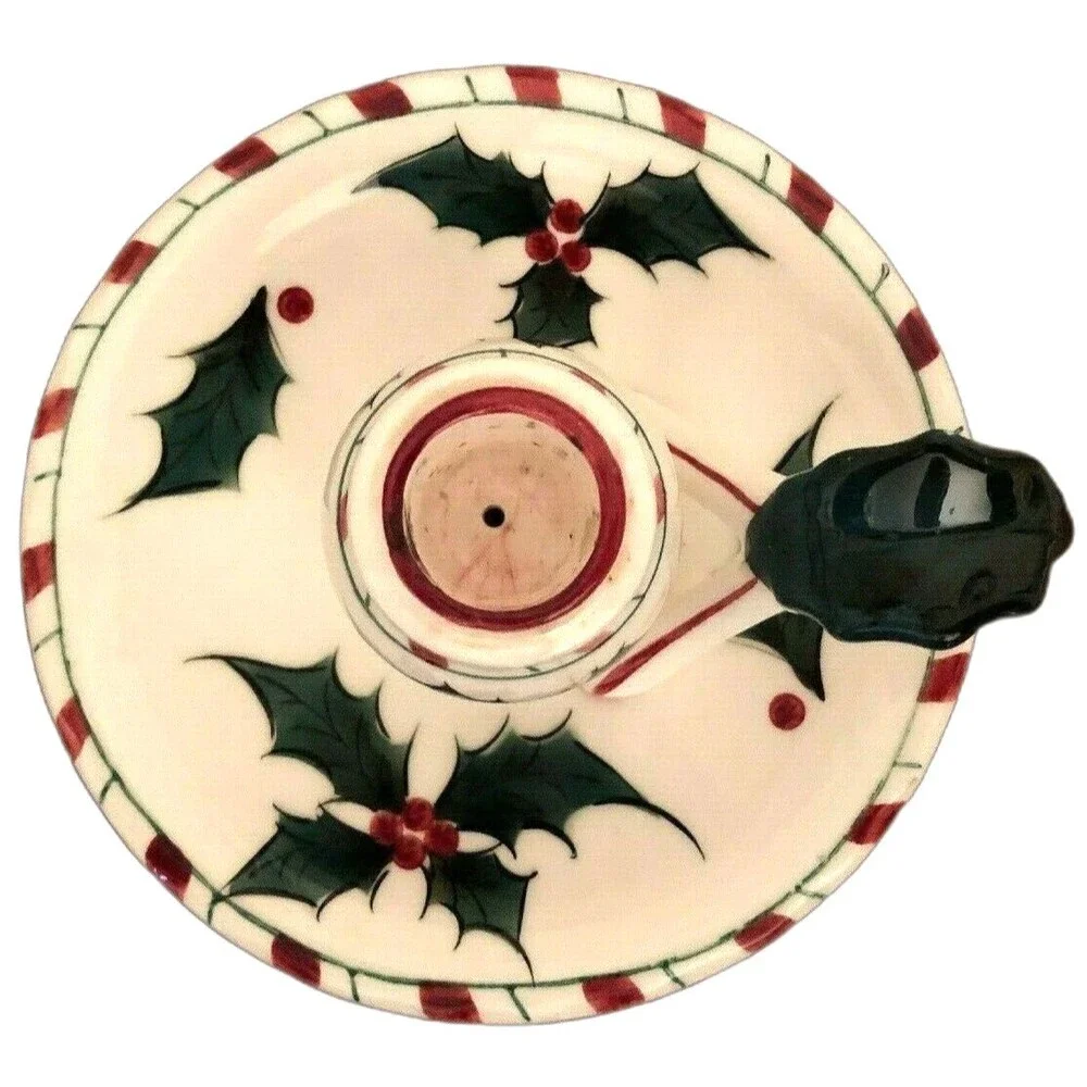 Lefton Christmas Candle Holder Vintage Hand Painted Holly Berry Finger Loop